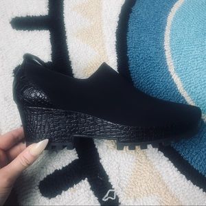 Donald J Pliner Croc Trimmed Wedge Platforms